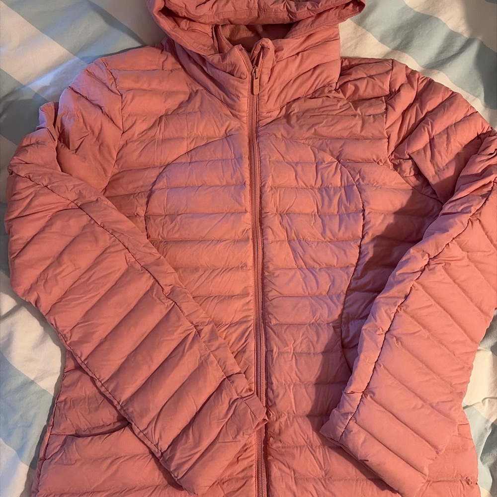 Lululemon Hooded Puffer Jacket Size 10 Pink Full Zip
